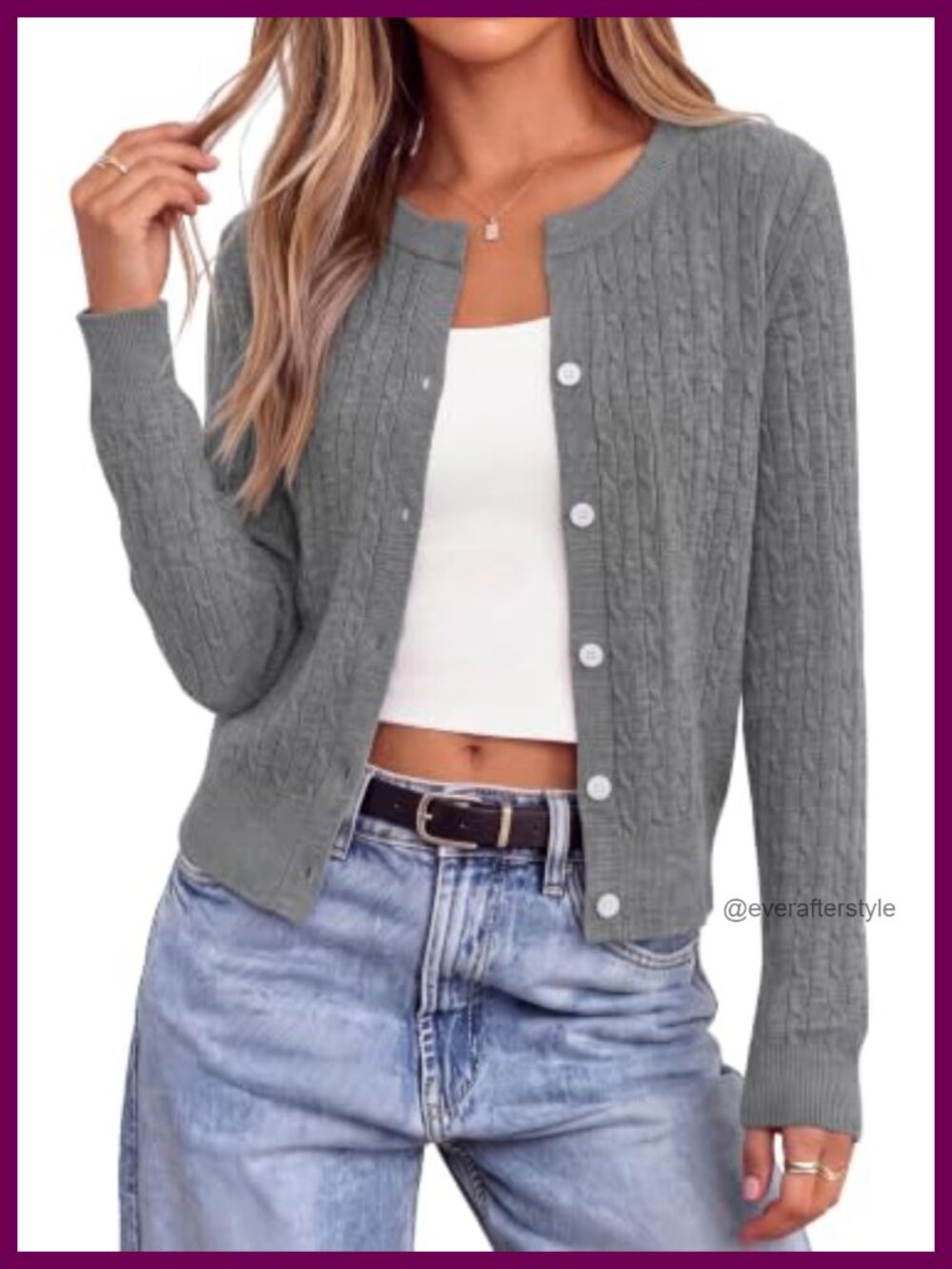 Women's Cable Knit Cropped Cardigan V Neck Button Down Sweater